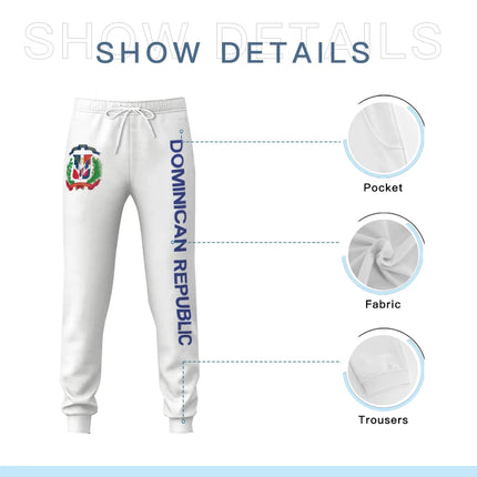 Mens Sweatpants Dominican Republic Emblem Flag Pants with Pockets Joggers Soccer Football Sports Sweat With Drawstring