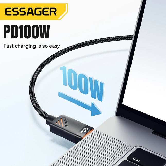 Essager 3-in-1 100W Multi USB C Charging Cable for Apple iWatch iPhone 16/15/14/13 Pro With Type C Lightning Fast Charging Cable