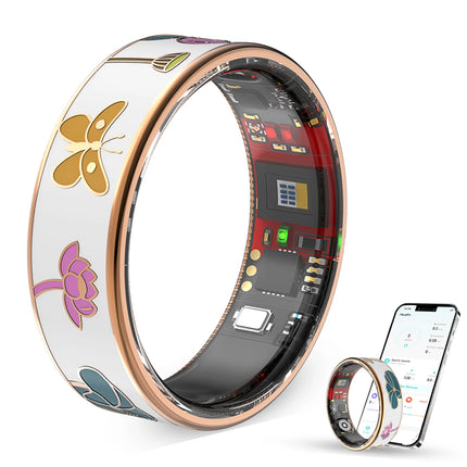 Smart ring White Dragonfly Lotus Style Activity tracking, calorie counting, step counting, distance tracking (km), 24/7 sleep tracking, heart rate monitoring, body temperature monitoring, blood oxygen monitoring, stress track