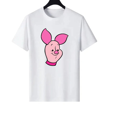 Disney Pooh Bear Piglet Pattern Woman Round Neck Loose Parent-child Clothing Tops Ladies Comfort Short Sleeves T-Shirt Blouses