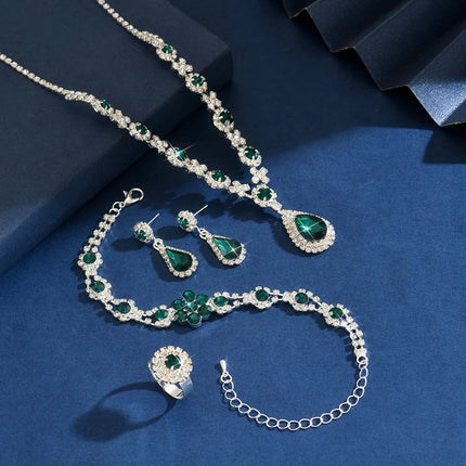 Ladies' Fashion Flower Water Drop Necklace Earrings Bracelet Jewelry Set Suitable for Wedding, Party, Festival Gifts