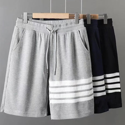 Four bar shorts men's summer new style waffle style trendy men's sports and leisure five quarter pants men's cross-border foreig