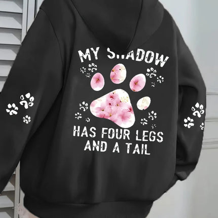 Autumn Womens Hoodies Cute Cat Paw Printing Sweatshirts Warm Fleece Soft Comfortable Pullovers Fashion Loose Female Clothing