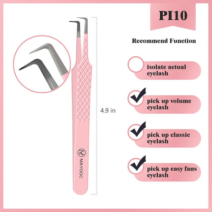 MAYOOC Eyelash Tweezers With Fiber Tips Stainless Steel High Precision Tweezer Volume Fans lash Tweezer Makeup Tools Custom Logo