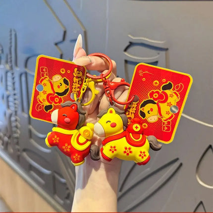 Cartoon Horse Keychain Year of Horse Lucky Zodiac Pony Keyring Horse Pedant Chinese Zodiac Horse Design Key Ring New Year Gift
