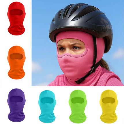 Kids' Full Face Mask High Stretch Ice Silk Balaclava Summer Outdoor Breathable Single-hole Solid Color Sun Protection Head Cover