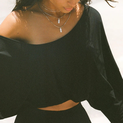 Women's Solid Color Asymmetrical Collar Long Sleeve Cropped Casual T-shirt For Autumn