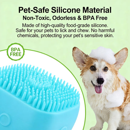 2-in-1 Pet Bath & Massage Brush with Shampoo Storage Silicone Dog Cat Grooming Tool for Puppy Kitten Sensitive Skin