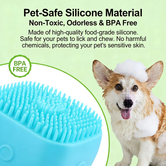 2-in-1 Pet Bath & Massage Brush with Shampoo Storage Silicone Dog Cat Grooming Tool for Puppy Kitten Sensitive Skin