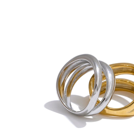 Yhpup 6789# Stainless Steel Metal Double Layer Geometric Cast High Quality Ring Water Resistant Texture Fashion Daily Jewelry