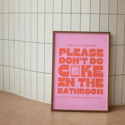 Retro Please Don't Do Coke In The Bathroom Beige Groovy Animated Hearts Wall Art Canvas Painting Posters Living Room Home Decor