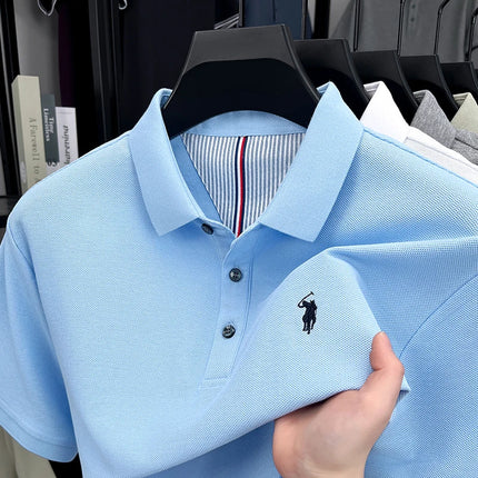 100% pure cotton high-end brand men's short sleeve polo shirt, summer fashion, original pony embroidery, golf polo, casual T-shirt