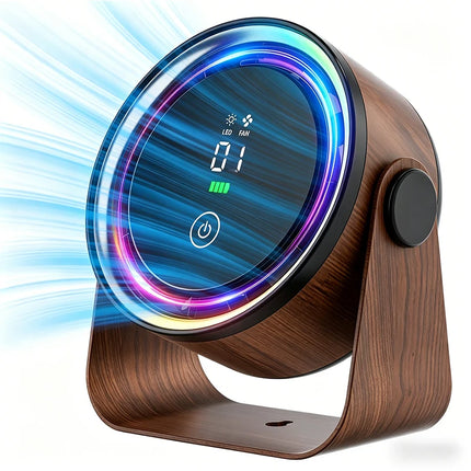 Large Capacity Rechargeable Desktop Fan 5000 mAh Mini Table Fan with 5-Speed 360° Rotation Wall-Mounted with Night Light