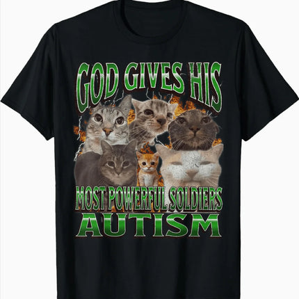 "God Gave Him The Strongest Warrior: Autism" Cat Pattern T-Shirt - Fun Autism Awareness Promotional T-Shirt Women Clothing Y2K