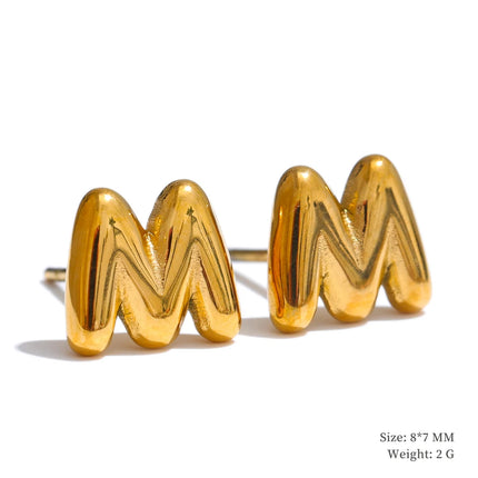 Yhpup 26 Initial Letter A-Z  Stainless Steel Gold Color Stud Earrings 18K PVD Waterproof Plated Daily Versatile Basic Jewelry