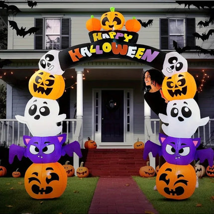 8 FT Halloween Cute Pumpkin Archway Inflatables Outdoor Decoration Archway Halloween Blow Up for Yard with Build-in LED Lights, Inflatable Arch Yard Outside Pumpkin Decor for Party, Garden