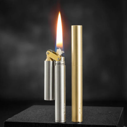 Creative Unusual Kerosene Lighter Copper Nunchaku Funny Retro Grinding Wheel Flint Lighters Foldable Mini Portable Men's Gift