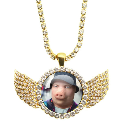John Pork Is Calling Answer Call Phone Humor Funny Pig Graphic Glass Cabochon Angel Wings Pendant Necklace Jewelry Giftwholesale