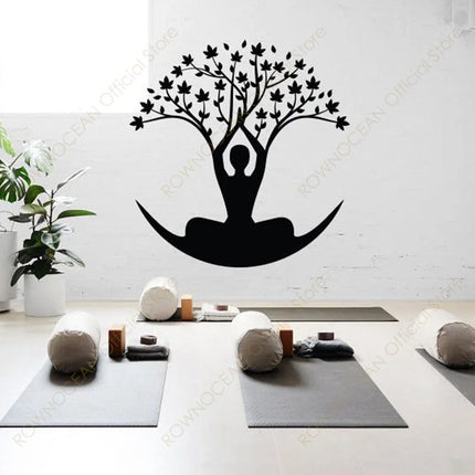 Modern Art Home Decor Yoga Tree Wall Sticker Vinyl Interior Decoration Room Yoga Studio Meditation Decals Removable Murals 4905