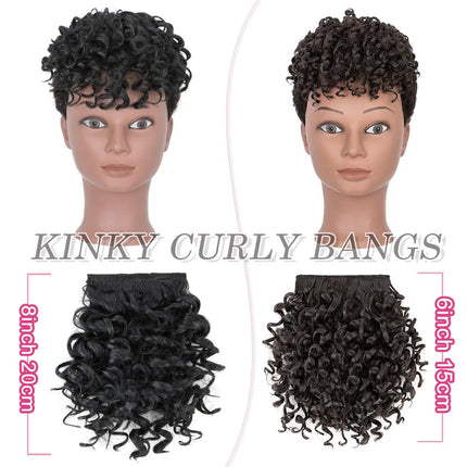 Snoilite Synthetic Afro Puff Bangs Hairpiece Short Kinky Curly Hair Bun For Women Girls Short Chignon Hair Extension Black Brown