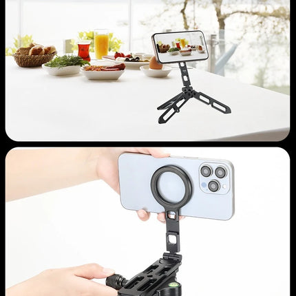 VRIG MG-21 Magnetic Phone Holder Magsafe Tripod with Arca-Swiss Cold Shoe for Phone Vlog Foldable Desktop Phone Mount for Travel