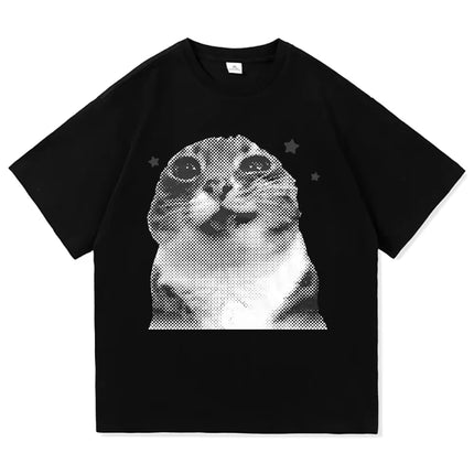 Y2k Funny Cat Meme T Shirt Clothing Harajuku Tops O-neck Short SleeveTshirts Girl Harajuku Anime Cartoon Cat Female Summer Tops