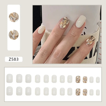 White Camellia 24 Pcs Press on Nails Pink Nail polish Glossy Artificial Finger Manicure Reusable False Nails