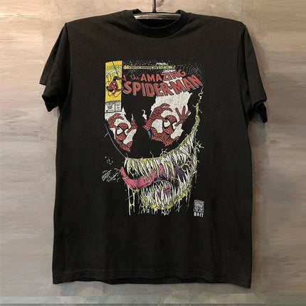 Marvel Spider-Man Printed Short Sleeve T-Shirt Men's And Women's Summer New Fashion Trend Street Casual Crew Neck Loose Y2K Tops