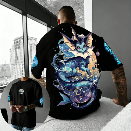 Pokemon  Anime Vaporeon Printed Cotton T-shirt Summer New Men's and Women's Loose Casual Street Hip-hop Short Sleeved Top