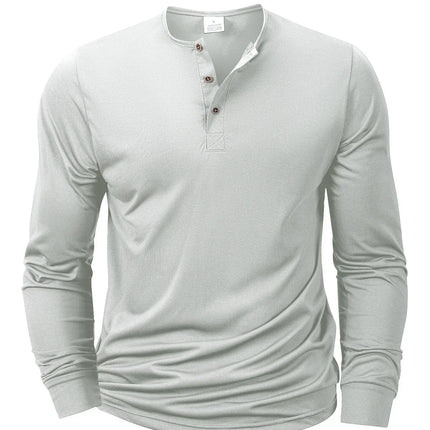 Henley Neck T-Shirt Men Basic Breathable Men's Long Sleeve Tops Tee Shirts Spring Autumn Casual Solid Color Button T Shirts