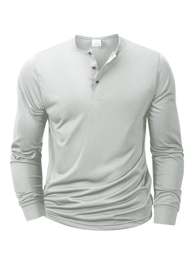 Henley Neck T-Shirt Men Basic Breathable Men's Long Sleeve Tops Tee Shirts Spring Autumn Casual Solid Color Button T Shirts