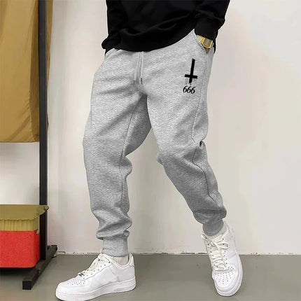 Men's Casual Sports Trousers Satan Inverted Cross Jogger Pants High Quality Fall Winter Male Home Outdoor Comfortable Sweatpants