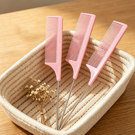 Professional Hair Tail Combs Stainless Steel Salon Cut Styling Comb Spiked Hair Care Styling Tools Barber Accessories Fine Teeth
