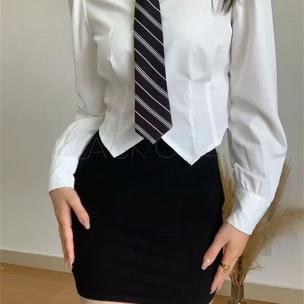 Slimming Preppy Style White Long Sleeve Shirt For Women New Season Japanese Style JK Uniform Bow Tie Waist-Fitted Blouse
