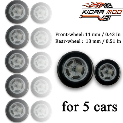 1/64 Front Small and Rear Big Wheels with Detachable Rubber Tires Circular Spoke Refitting Parts for Hotwheels Model Cars 5 Cars