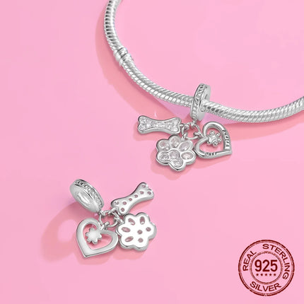 925 Sterling Silver Classic Purple Heart Shape Dragon Pegasus Butterfly Charms Beads Fit 3mm Original Bracelet DIY Jewelry Gift