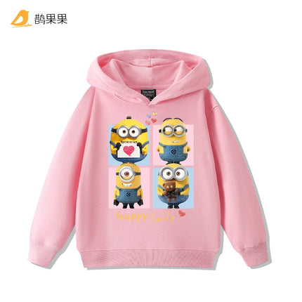Children's cartoonMinions pattern printed hooded sweatshirt for boys and girls suitable for autumn andwinter a warm top for kids