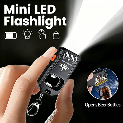 COB Keychain Light LED Flashlight USB-C Rechargeable Mini Handheld Flashlight Work Light with Bottle Opener for Outdoor Camping