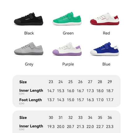 HOBIBEAR Boys Girls Barefoot Shoes Kids Wide Toe Minimalist Sneakers Lightweight Hook Loop Artificial Leather Fabric Shoes