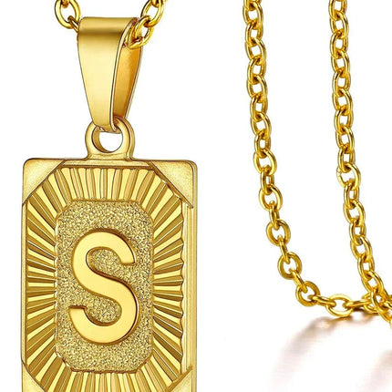 Fashion 26 Letter Gold Color Pendant Necklace for Men Women O Chain Link Charm Square Initial Necklace Choker Jewelry