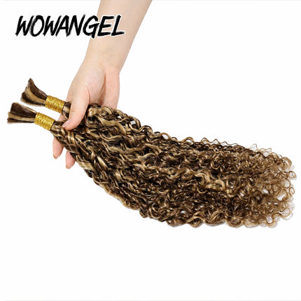 WOWANGEL 4/27 Highlight Human Hair Bulk Water Wave Hair Extensions For Braiding Boho Braids Curly Human Hair Bundles 100g/Pack