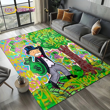 3D Rich Man Game Monopoly Dollar Cartoon Carpet Rug for Living Room Bedroom Home Sofa Decoration Kid Area Rug Non-slip Floor Mat