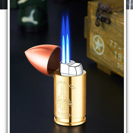 Metal Creative Bullet Sculpture Windproof Double Jet Flame Gas Torch Lighter Decoration Collection Cigar Lighters Gifts For Men