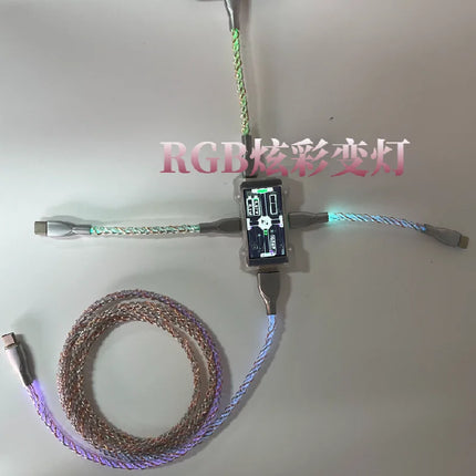 HMLAB RGB Glow Braided Data Cable - Gradient Lighting, USB-A to Type-C & Type-C to Type-C, Perfect for Gaming Keyboard