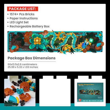1676 PCS Lighted Dragon Pattern Wall Hanging Decoration Ornament Building Blocks Set Model Assembly Toy Adult Birthday Gift