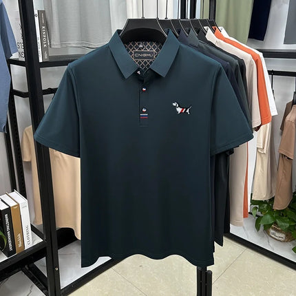 Hot Quality Men's Short-Sleeved Polo Shirt Lapel Button Dog Embroidery Spring Casual Elegance T-Shirt Simple Business Menswear