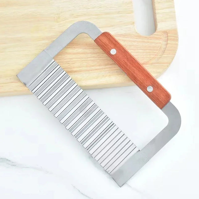 Stainless Steel Wooden Handle Wave Knife Wolf Tooth Potato Knife Potato Chip Cutting Wave Knife Potato Chopper Kitchen Tool