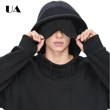 ULBYANRY 2026 Spring New Plush Hoodies with Eye Mask Trendy Hooded Sweathshirt Warm Cozy Commuting Unisex Loose Fit Sweatshirt