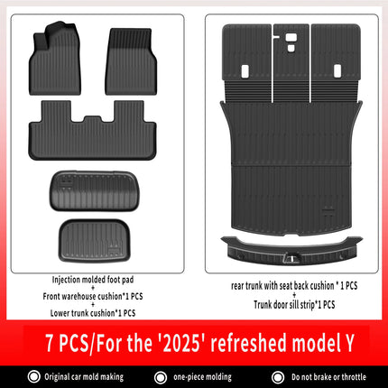 For New Tesla Model Y Launch 2025+ Juniper 2025+ TPE Floor Mats & Cargo Liner, All Weather Trunk Mats Floor Liner Backrest Mats