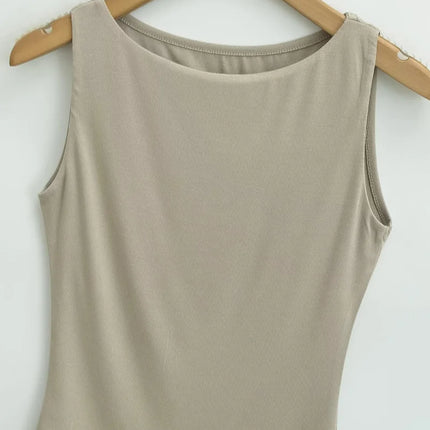 Women Double Layer Boat Neck Soft Slinky Tank Top